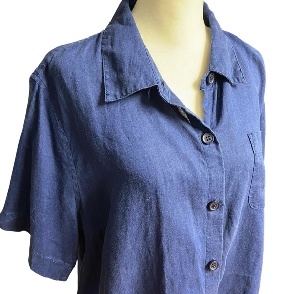 Coldwater Creek Oversized Linen Camp Shirt Size LP Indian Ink Blue Button Down - Picture 5 of 10